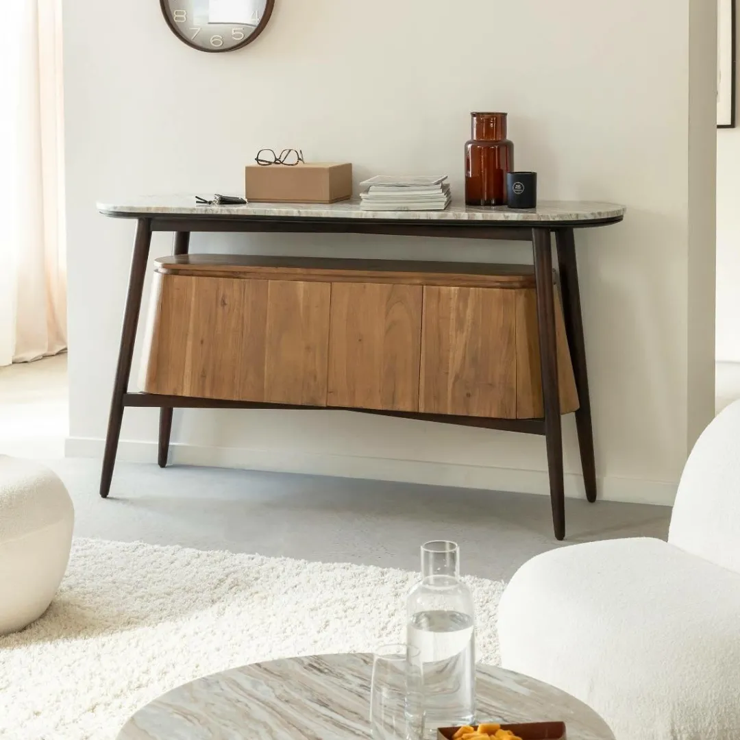 Buffet<Made in Meubles Buffet en bois d'acacia et marbre Simon