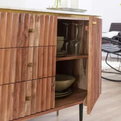 Buffet<Made in Meubles Buffet en bois d'acacia et marbre blanc Judith