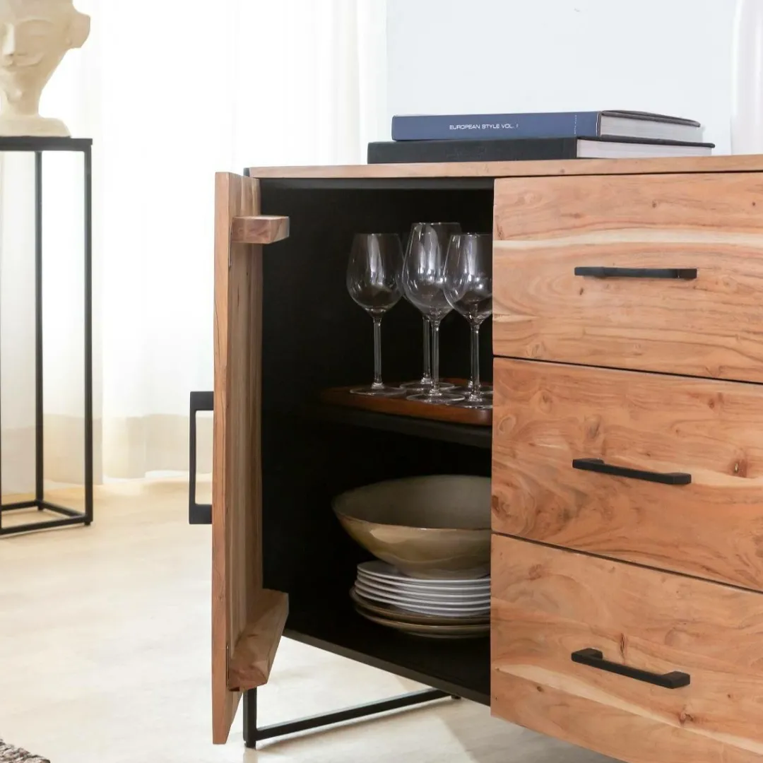 Buffet<Made in Meubles Buffet en bois d'acacia et métal Bosco