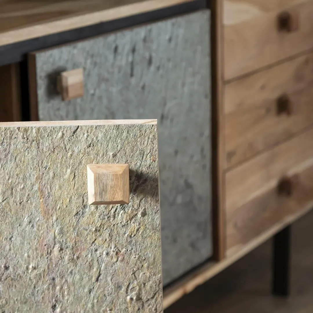 Buffet<Made in Meubles Buffet en bois d'acacia et pierre Côme