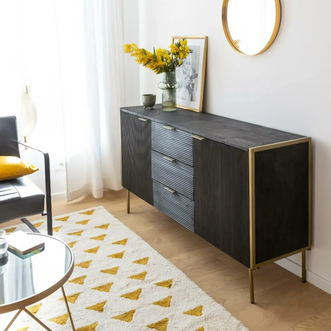 Buffet<Made in Meubles Buffet en bois de manguier et métal doré Ange