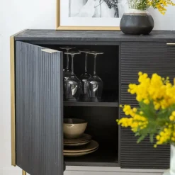 Buffet<Made in Meubles Buffet en bois de manguier et métal doré Ange