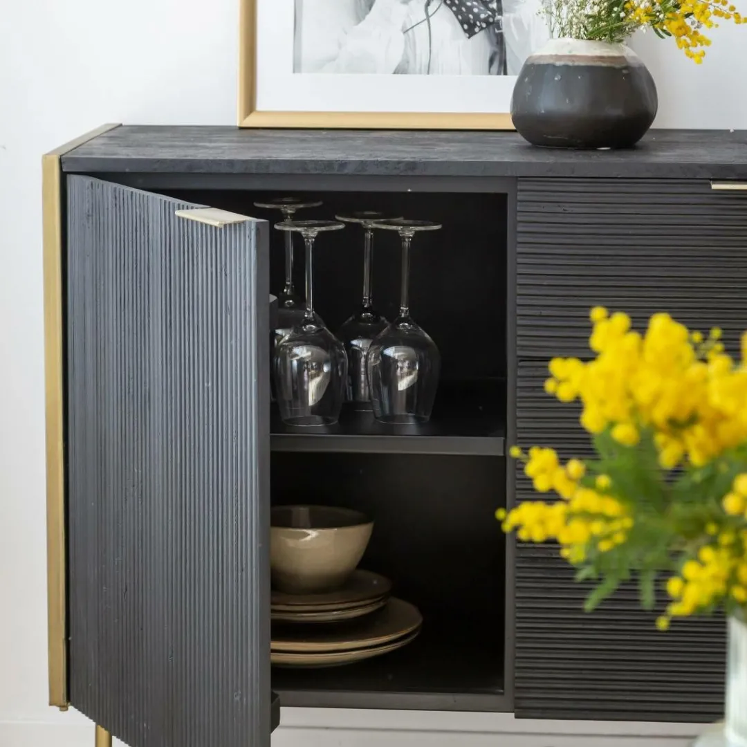 Buffet<Made in Meubles Buffet en bois de manguier et métal doré Ange