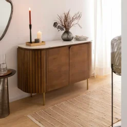 Buffet<Made in Meubles Buffet en bois de manguier et marbre Sienne