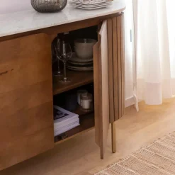 Buffet<Made in Meubles Buffet en bois de manguier et marbre Sienne