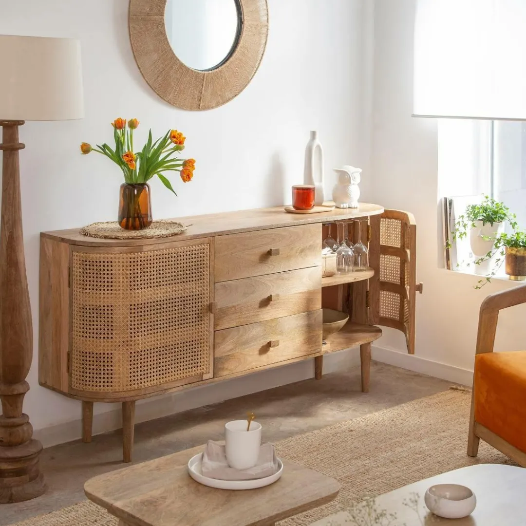 Buffet<Made in Meubles Buffet en bois de manguier et cannage Palma