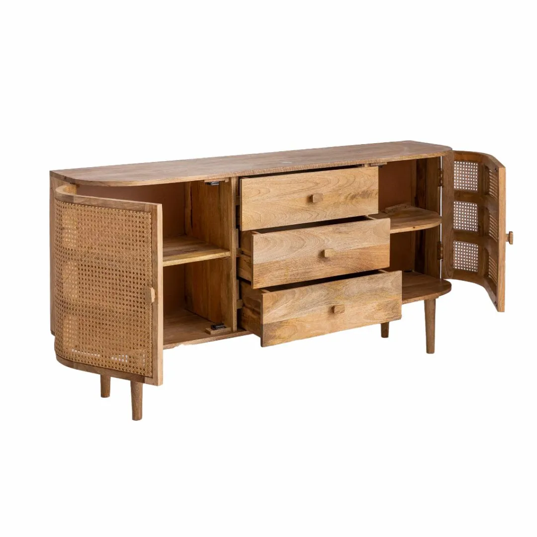 Buffet<Made in Meubles Buffet en bois de manguier et cannage Palma