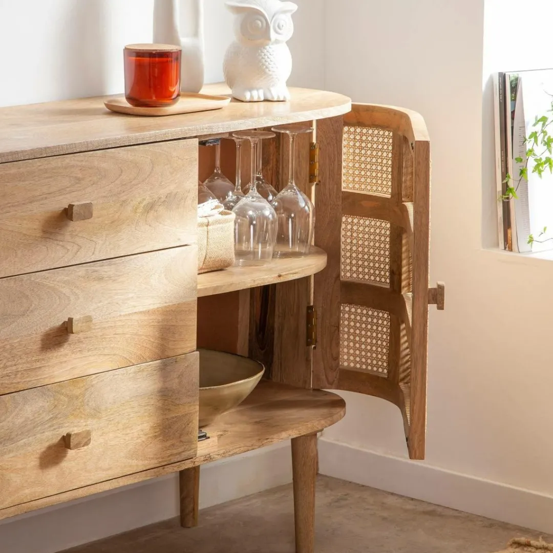 Buffet<Made in Meubles Buffet en bois de manguier et cannage Palma