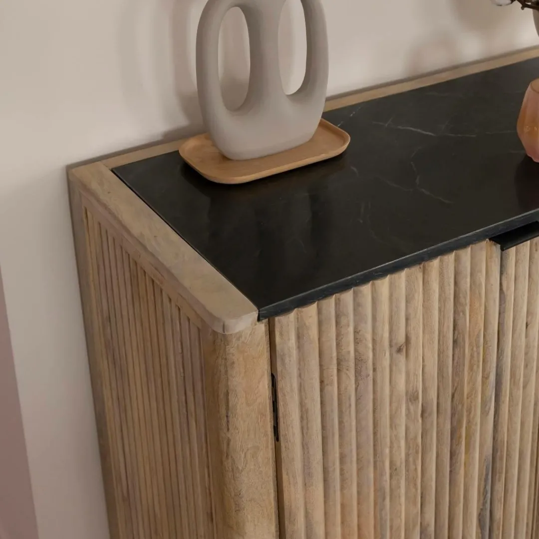 Buffet<Made in Meubles Buffet en bois de manguier et marbre noir Riley