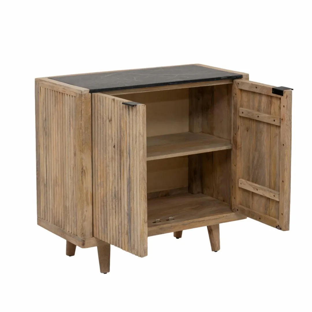 Buffet<Made in Meubles Buffet en bois de manguier et marbre noir Riley