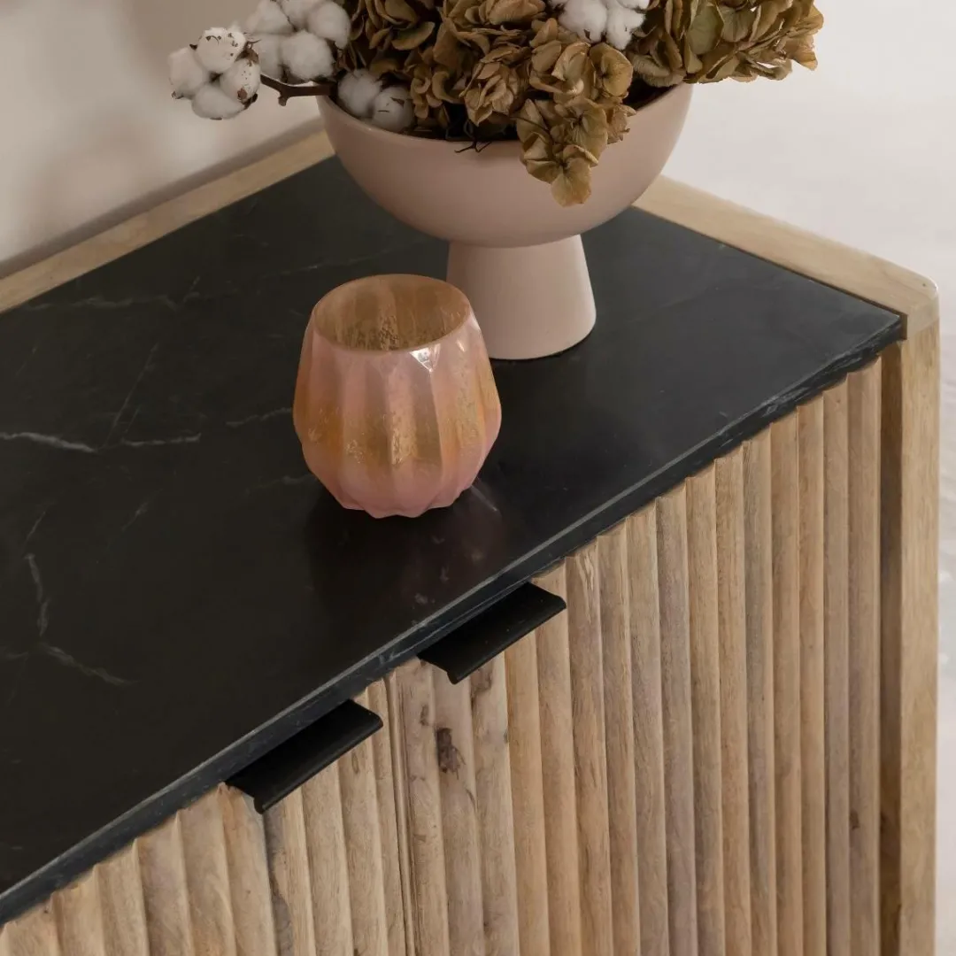 Buffet<Made in Meubles Buffet en bois de manguier et marbre noir Riley