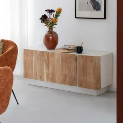 Buffet<Made in Meubles Buffet en bois de manguier blanchi et portes en acacia Mary