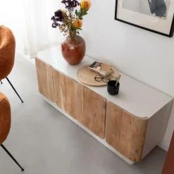 Buffet<Made in Meubles Buffet en bois de manguier blanchi et portes en acacia Mary