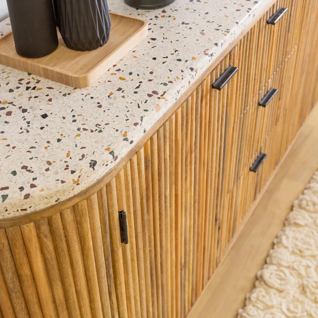 Buffet<Made in Meubles Buffet en bois de manguier et terrazzo Ambrine