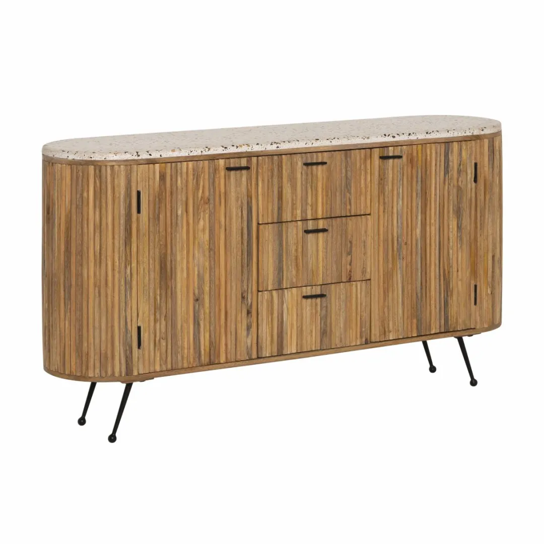 Buffet<Made in Meubles Buffet en bois de manguier et terrazzo Ambrine