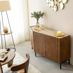 Buffet<Made in Meubles Buffet en bois de manguier et travertin Azure