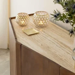 Buffet<Made in Meubles Buffet en bois de manguier et travertin Azure