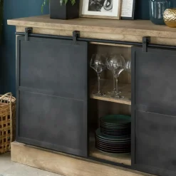 Buffet<Made in Meubles Buffet en bois de manguier brossé et métal gris foncé 4 tiroirs Helsinki