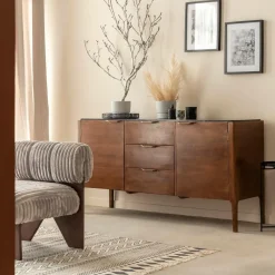 Buffet<Made in Meubles Buffet en marbre noir et bois de manguier Roch