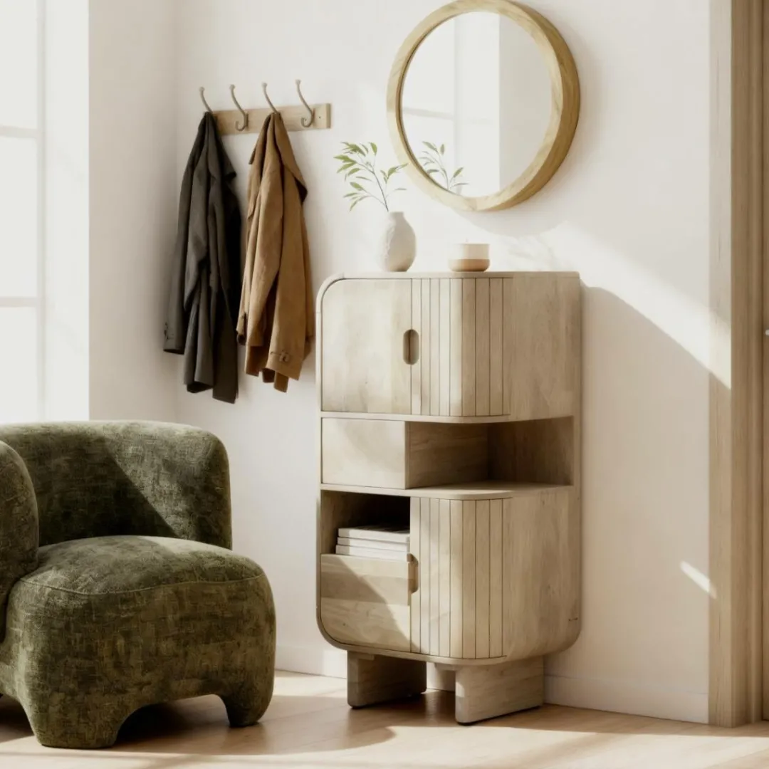 Buffet<Made in Meubles Buffet haut en bois de manguier clair Yoni