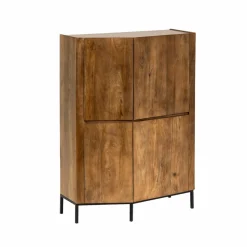 Buffet<Made in Meubles Buffet haut en bois de manguier clair et travertin Josh