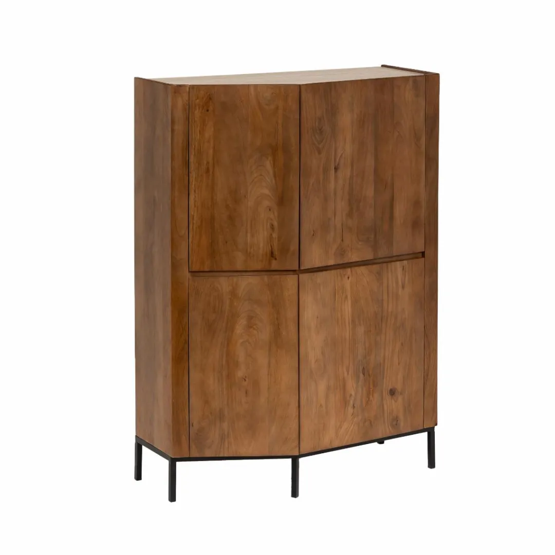 Buffet<Made in Meubles Buffet haut en bois de manguier et travertin Azure