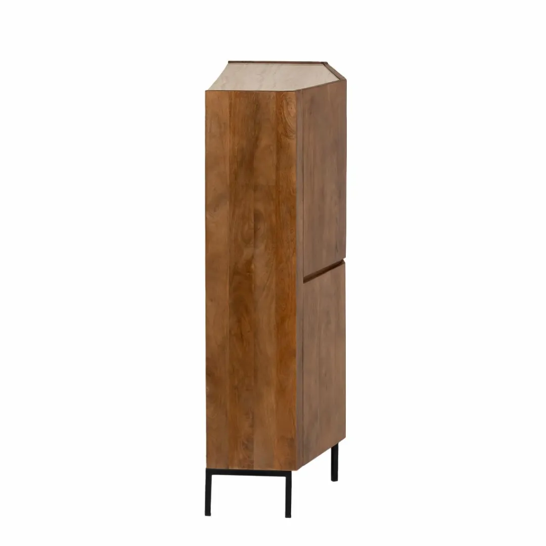 Buffet<Made in Meubles Buffet haut en bois de manguier et travertin Azure