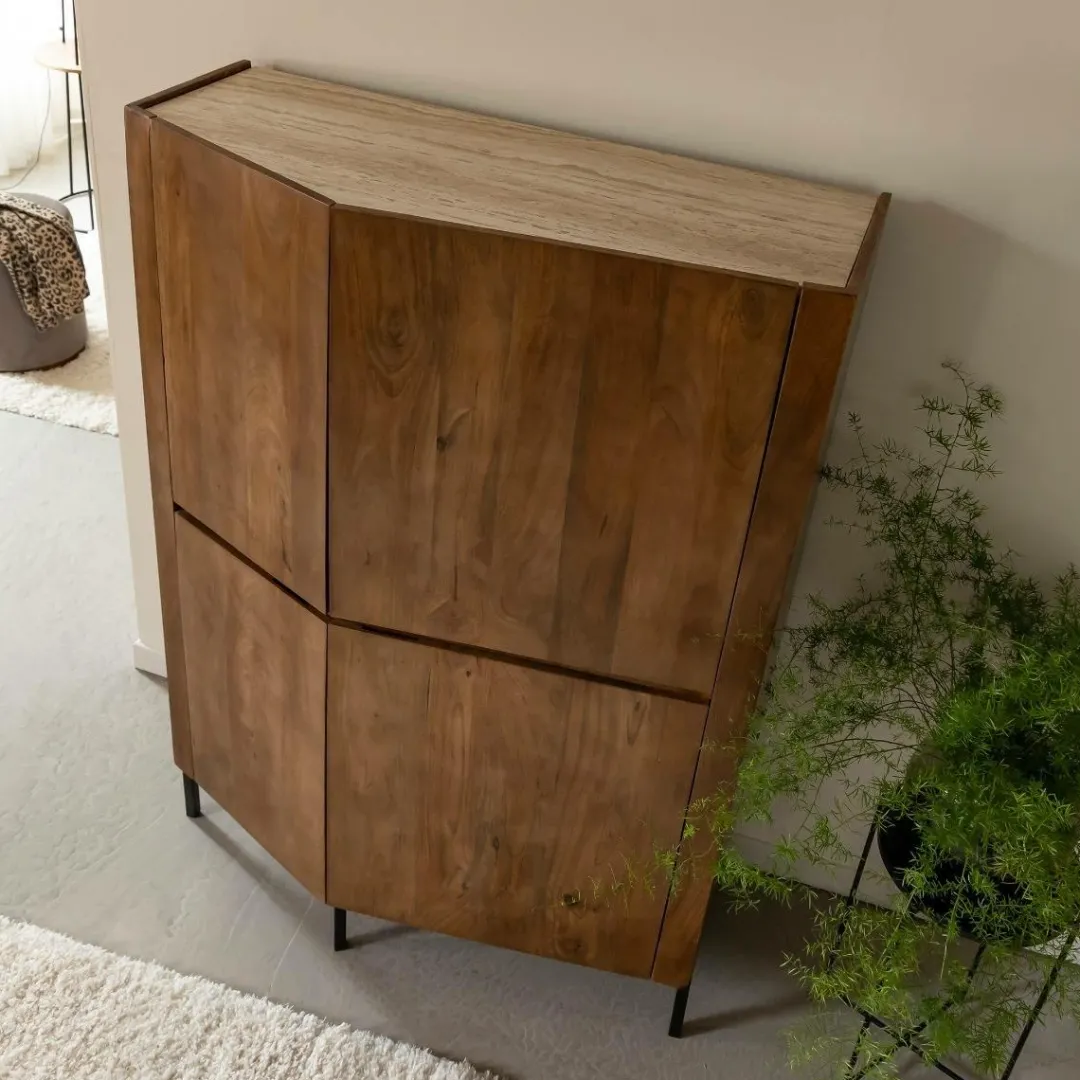 Buffet<Made in Meubles Buffet haut en bois de manguier et travertin Azure