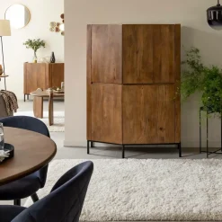 Buffet<Made in Meubles Buffet haut en bois de manguier et travertin Azure