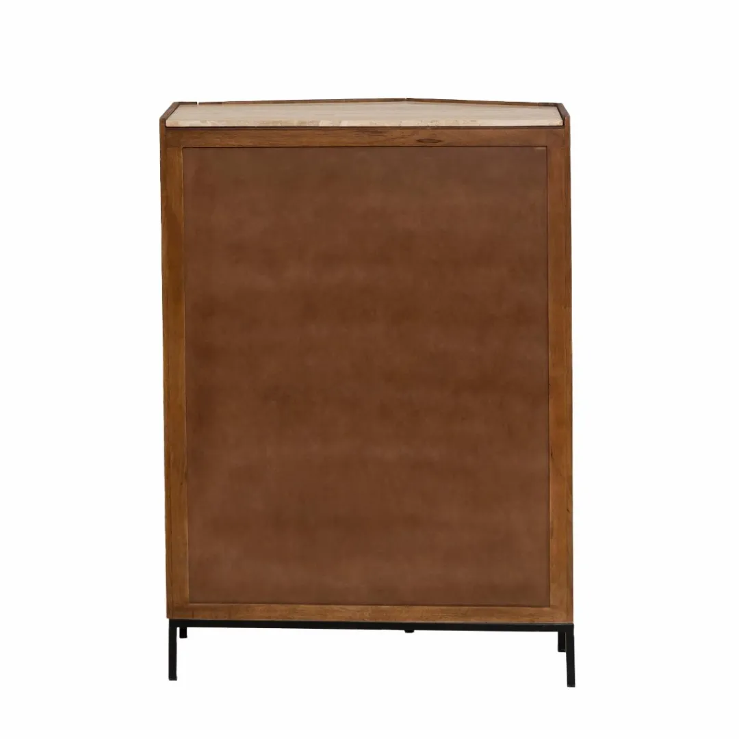 Buffet<Made in Meubles Buffet haut en bois de manguier et travertin Azure