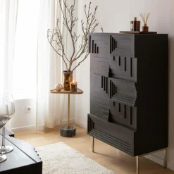 Buffet<Made in Meubles Buffet haut en bois de manguier noir Tristan