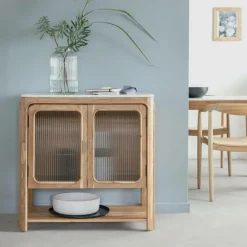 Buffet|Meuble Sous Vasque<Made in Meubles Buffet vitré en bois d'acacia et marbre Emyr