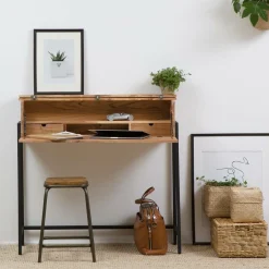 Bureau<Made in Meubles Bureau secrétaire en bois d'acacia et métal Milo