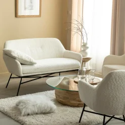 Canapé<Made in Meubles Canapé blanc confort en tissu bouclette 2 places Amandine