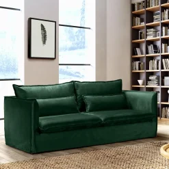 Canapé<Made in Meubles Canapé en velours vert 3 places Madrid
