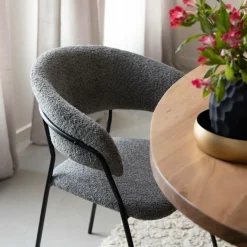 Chaise<Made in Meubles Chaise arrondie en tissu bouclette grise Kanoa (lot de 2)