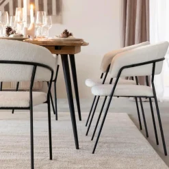 Chaise<Made in Meubles Chaise arrondie tissu bouclette blanche Kanoa (lot de 2)