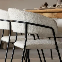 Chaise<Made in Meubles Chaise arrondie tissu bouclette blanche Kanoa (lot de 2)