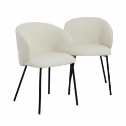 Chaise<Made in Meubles Chaise avec accoudoirs ronds en tissu bouclette écru clair et pieds en métal Cléa (lot de 2)