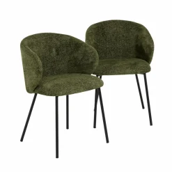 Chaise<Made in Meubles Chaise avec accoudoirs ronds en tissu vert et pieds en métal Cléa (lot de 2)