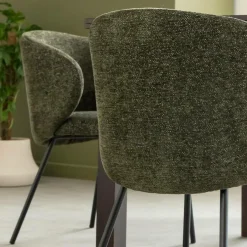 Chaise<Made in Meubles Chaise avec accoudoirs ronds en tissu vert et pieds en métal Cléa (lot de 2)