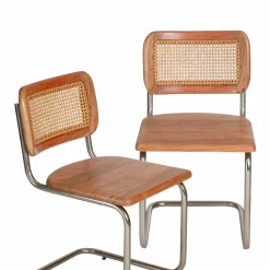 Chaise<Made in Meubles Chaise cantilever en bois d'acacia et cannage Prune (lot de 2)