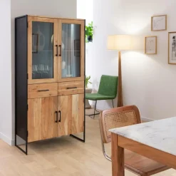 Chaise<Made in Meubles Chaise cantilever en bois d'acacia et cannage Prune (lot de 2)