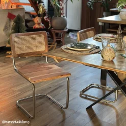 Chaise<Made in Meubles Chaise cantilever en bois d'acacia et cannage Prune (lot de 2)