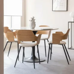 Chaise<Made in Meubles Chaise en bois clair et tissu écru Florence (lot de 2)