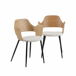 Chaise<Made in Meubles Chaise en bois clair et tissu écru Florence (lot de 2)