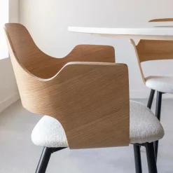 Chaise<Made in Meubles Chaise en bois clair et tissu écru Florence (lot de 2)