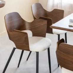 Chaise<Made in Meubles Chaise en bois foncé et tissu écru Florence (lot de 2)