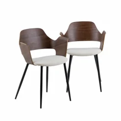 Chaise<Made in Meubles Chaise en bois foncé et tissu écru Florence (lot de 2)