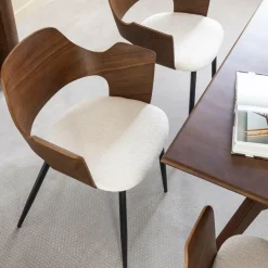 Chaise<Made in Meubles Chaise en bois foncé et tissu écru Florence (lot de 2)